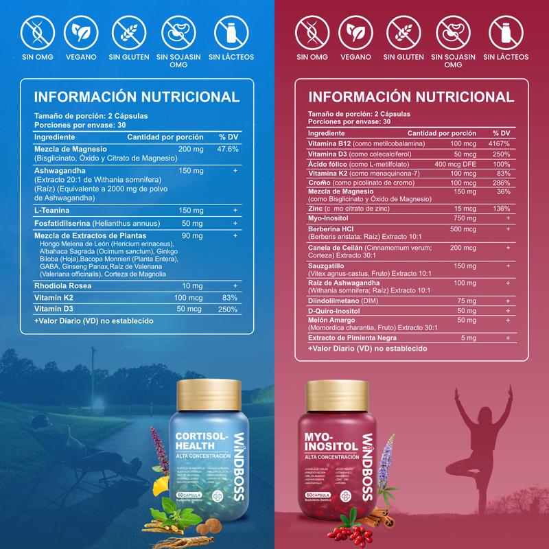 Multivitamínico de apoyo para el cortisol y el mioinositol